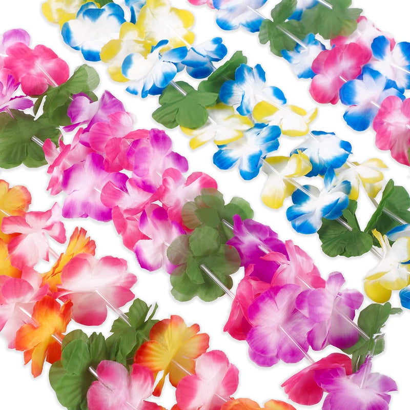 jollylife 60PCS Hawaiian Luau Leis Necklaces Bracelets Headbands Tropical Hibiscus Flowers Tiki Summer Pool Party Favors Supplies Decorations - Image 5